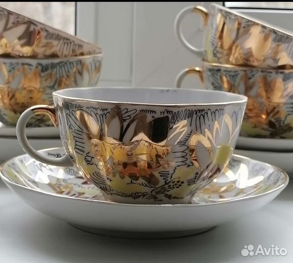 Чайный сервиз СССР Золотые ромашки