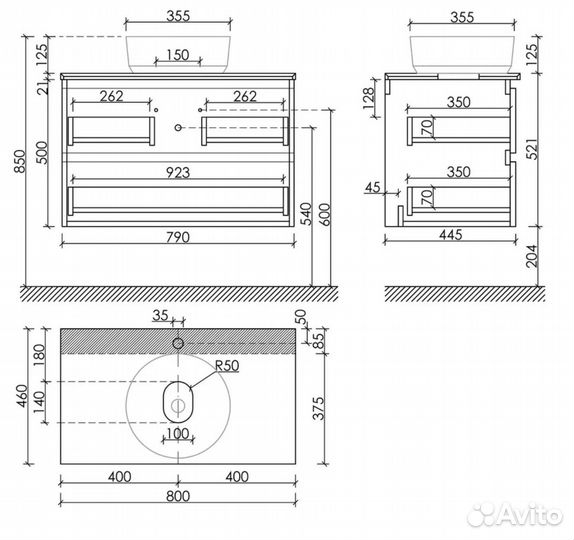 Тумба с раковиной и столешниц Sancos Snob T 80 (10