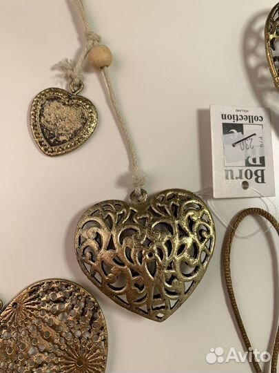 Украшения- подвески интерьерные сердечки золотые