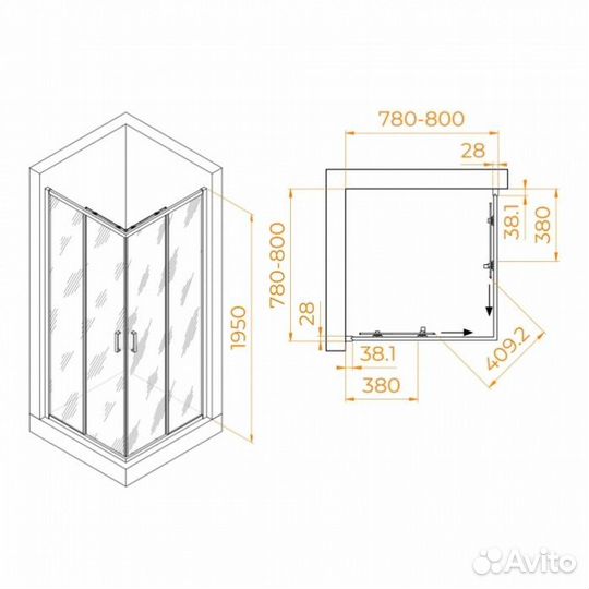 Душевой уголок RGW Passage PA-39B 80x80х195 см, стекло 6мм