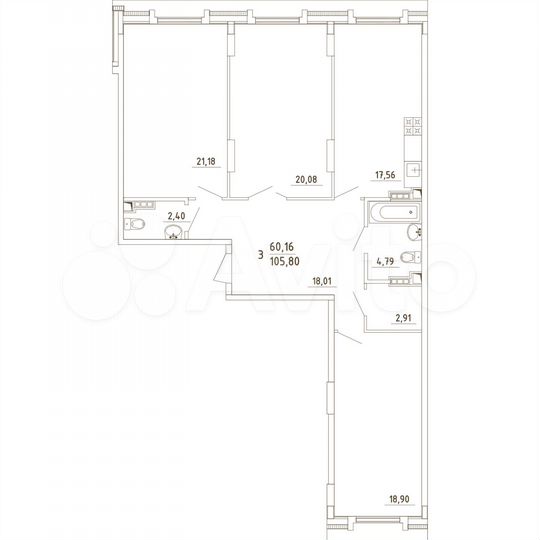 3-к. квартира, 105,8 м², 4/4 эт.