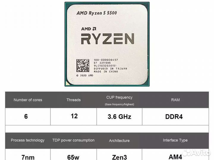 Новый Процессор AMD Ryzen 5 5500 + (термопаста)