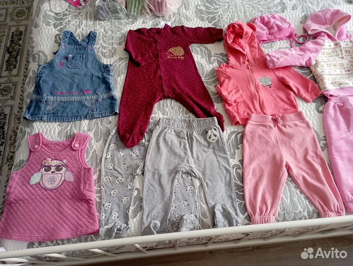 Пакет вещей 62, 68, 74 - 80; шапки до 2х-3х лет