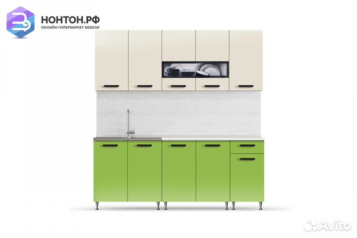 Кухня Рио-2 2.0м бежевый / олива