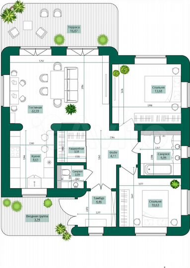 Дом 100 м² на участке 6 сот.