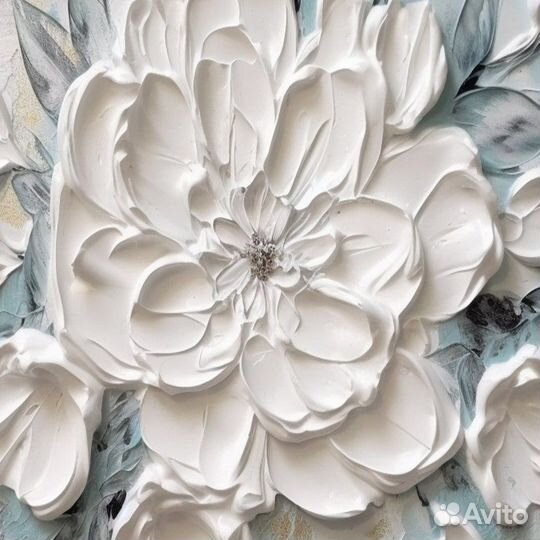 Объёмная картина маслом Цветок Примерка в интерьер