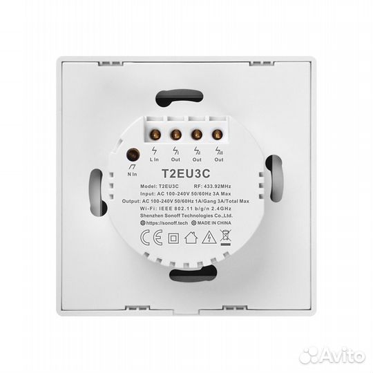 Умный 3-клавишный Wi-Fi выключатель Sonoff T2EU3C