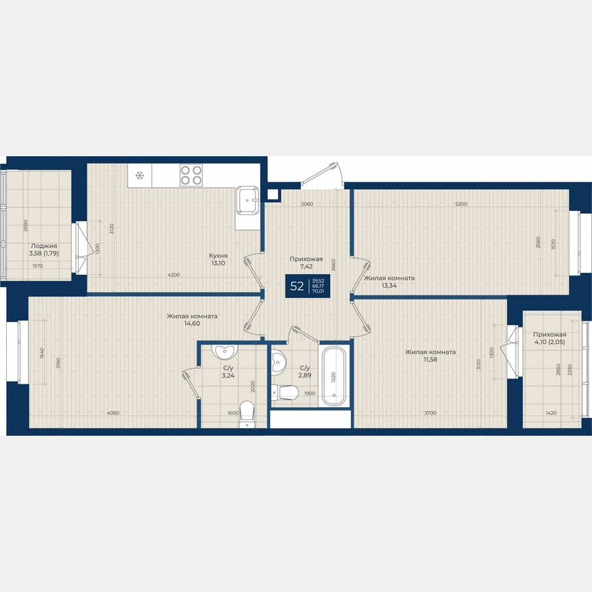 3-к. квартира, 70 м², 4/12 эт.