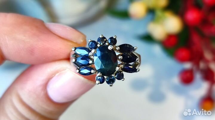 Кольцо с сапфирами Шри-Ланка 4,6ct 17,5р-р s925