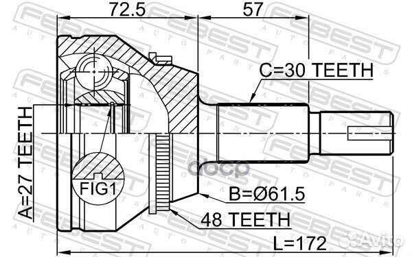 Шрус наружный 27x62x30 toyota sienna GSL2#,MCL2