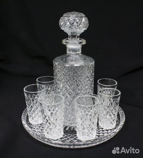 Набор Штоф, 6 рюмок и поднос, хрусталь, Штоф-25 см