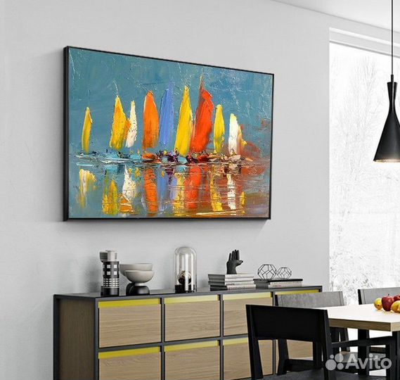 Картины маслом для интерьера с лодками Яхты в море