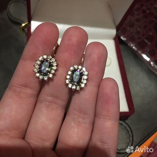 Золотой набор бриллианты и мистик топаз