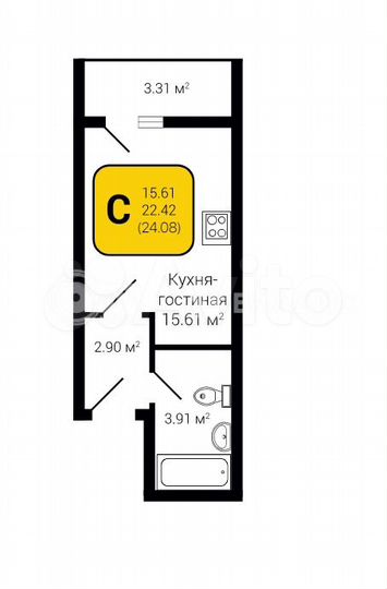 Квартира-студия, 24,1 м², 19/27 эт.