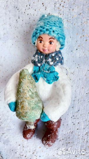 Мальчик с ёлочкой (ватная новогодняя игрушка)