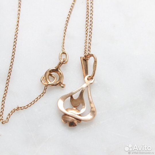 Золотой кулон подвеска цепь СССР Эмаль 583 проба