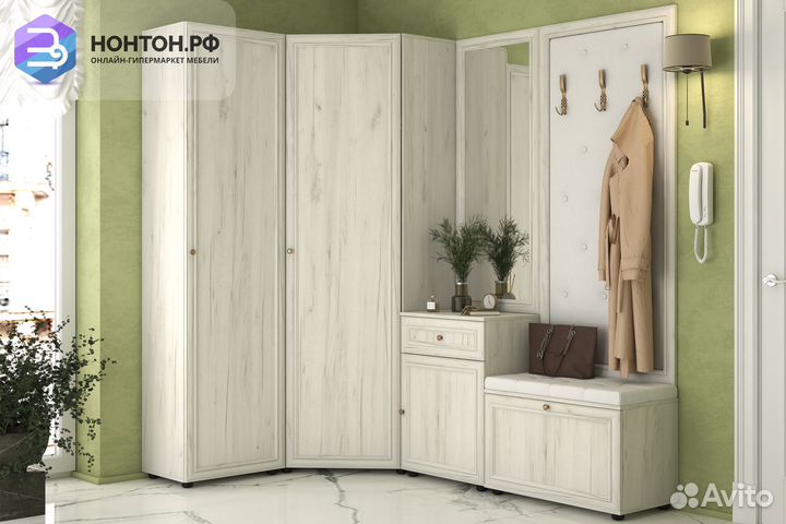 Угловая прихожая Оскар-7А дуб крафт белый / кожзам