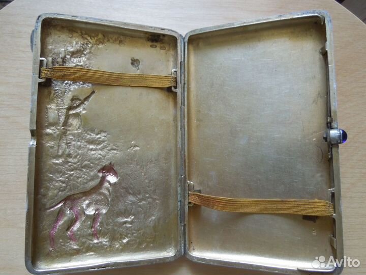 Серебряный портсигар Охота 84 пр. Царская Россия