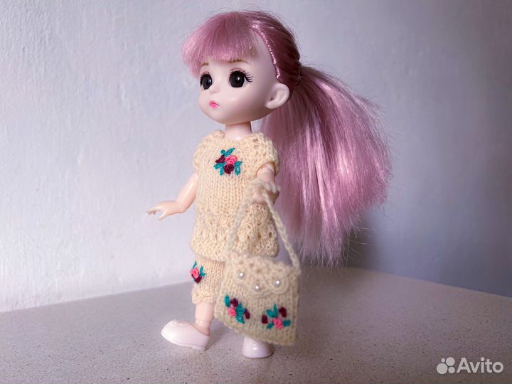 Одежда вязаная для куклы 16 см, платье