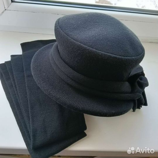 Шляпа и шарф женская черная