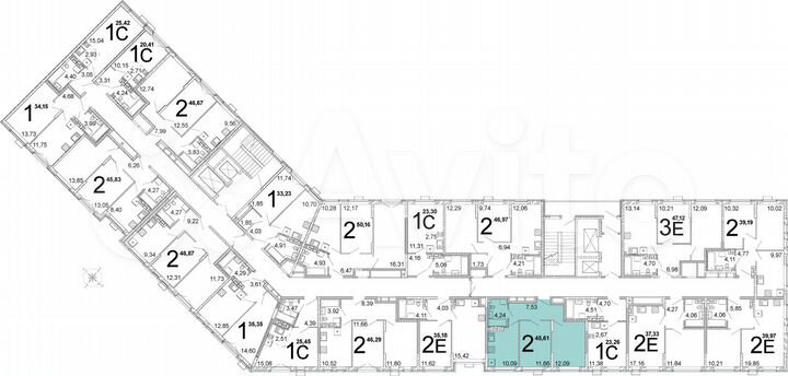 2-к. квартира, 45,6 м², 5/15 эт.