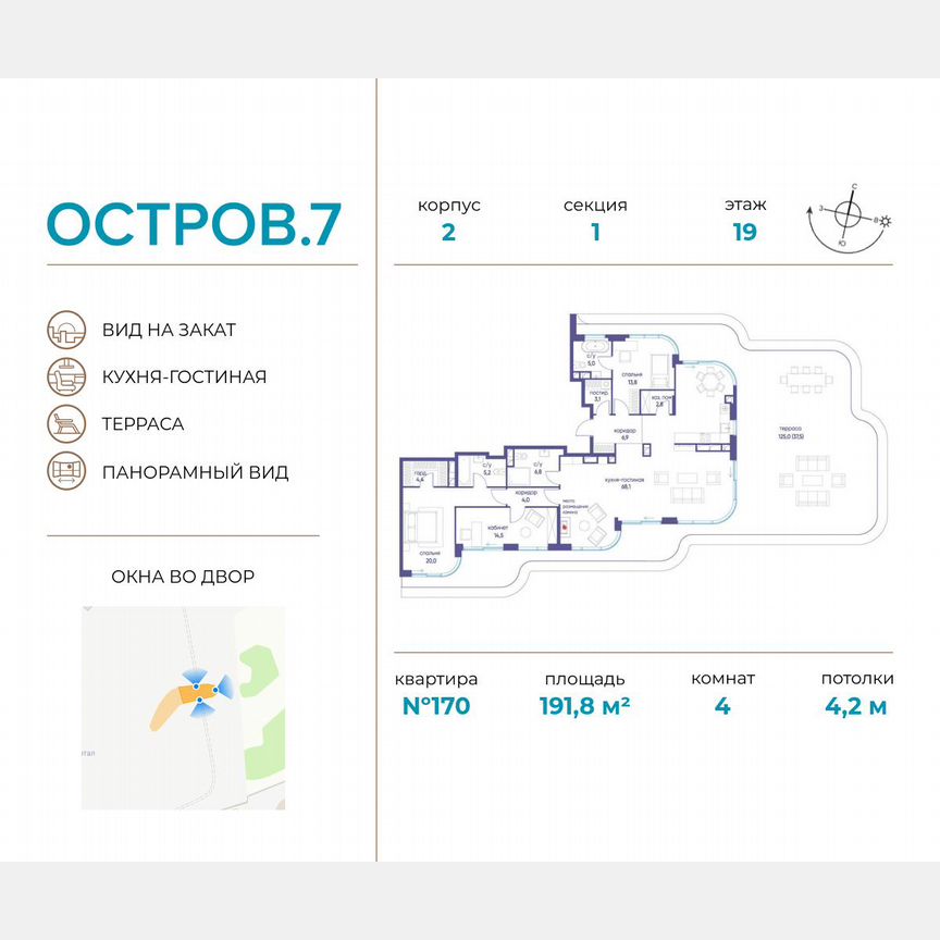 4-к. квартира, 191,8 м², 19/19 эт.
