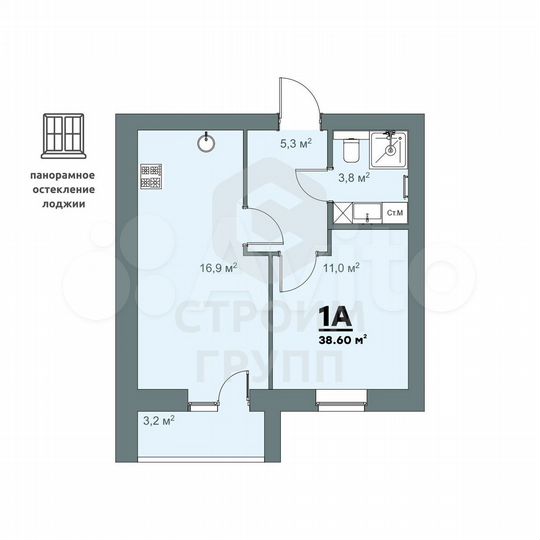 1-к. квартира, 38,6 м², 2/9 эт.
