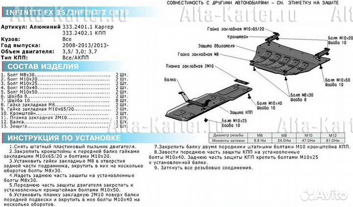 Защита АКПП infiniti FX37 2009-2012 гг