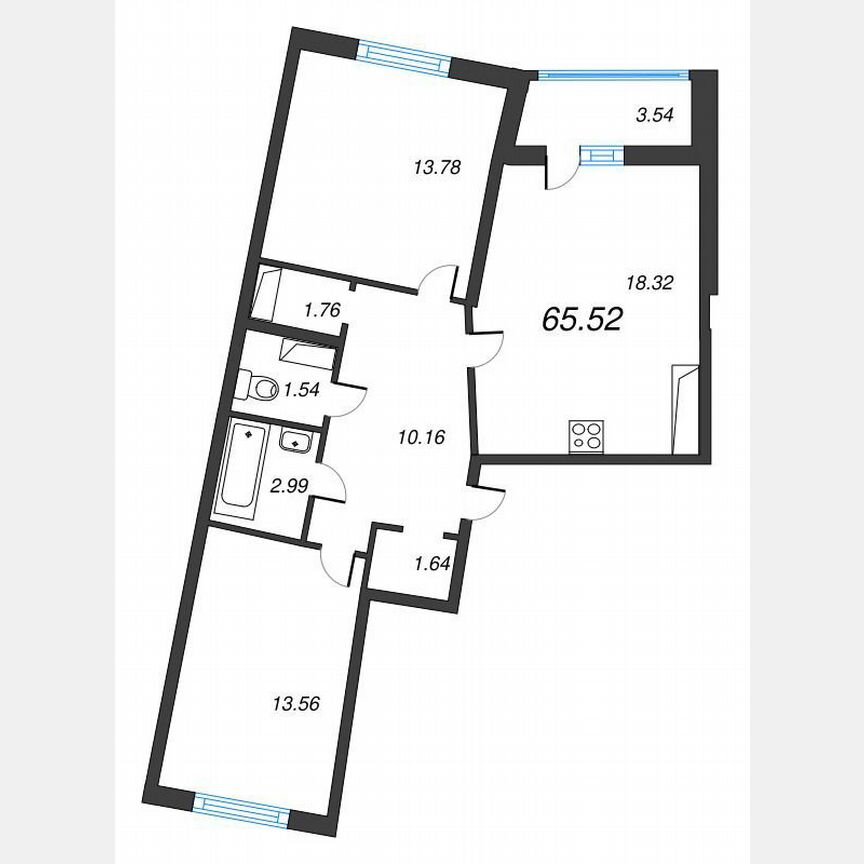 2-к. квартира, 67,3 м², 12/22 эт.