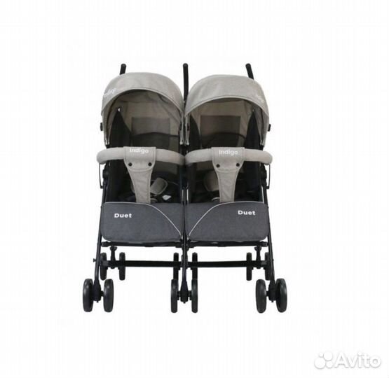 Коляска для двойни indigo Duet прогулочная, трость