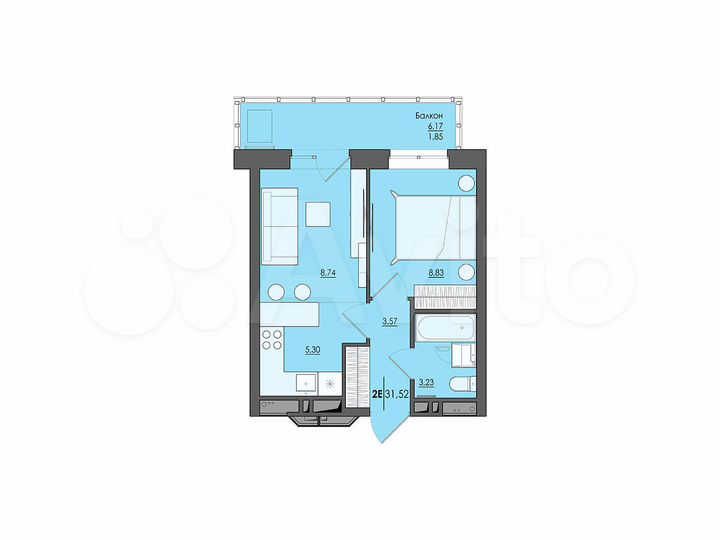 2-к. квартира, 31,5 м², 19/20 эт.
