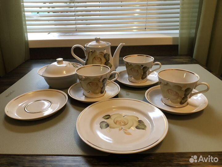 Кофейный чайный сервиз СССР желтая роза