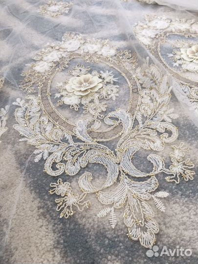 Тюль 3d со стразами и жемчугом готовая новая