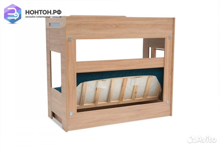 Двухъярусная кровать с диван-кроватью велюр зелены