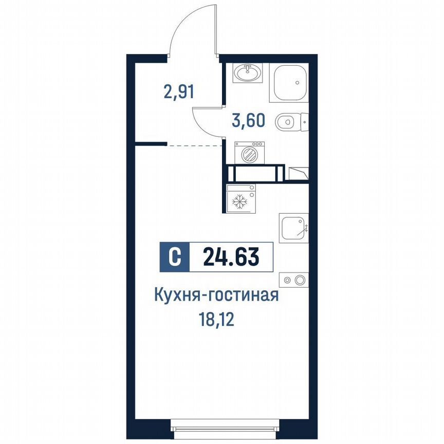 Квартира-студия, 24,6 м², 14/18 эт.