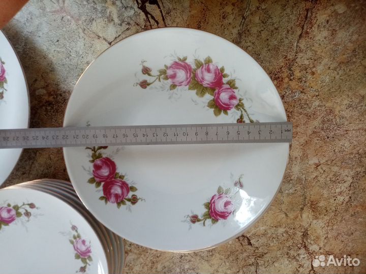 Тарелки 13 шт, сервиз, розы гдр, золочение