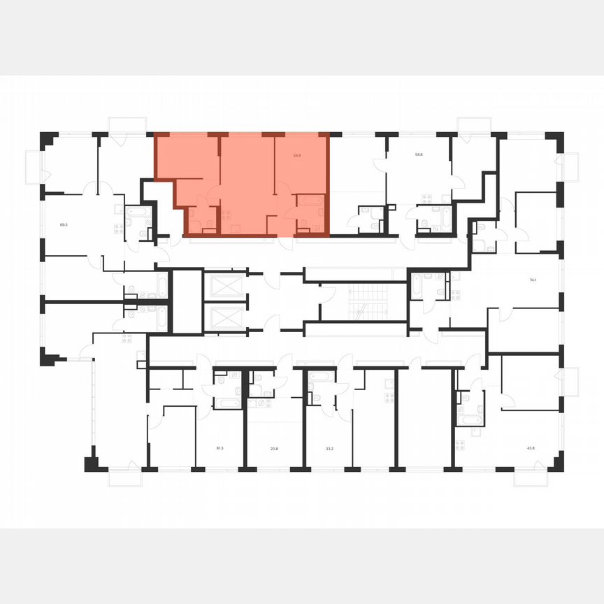 2-к. квартира, 56,8 м², 14/16 эт.