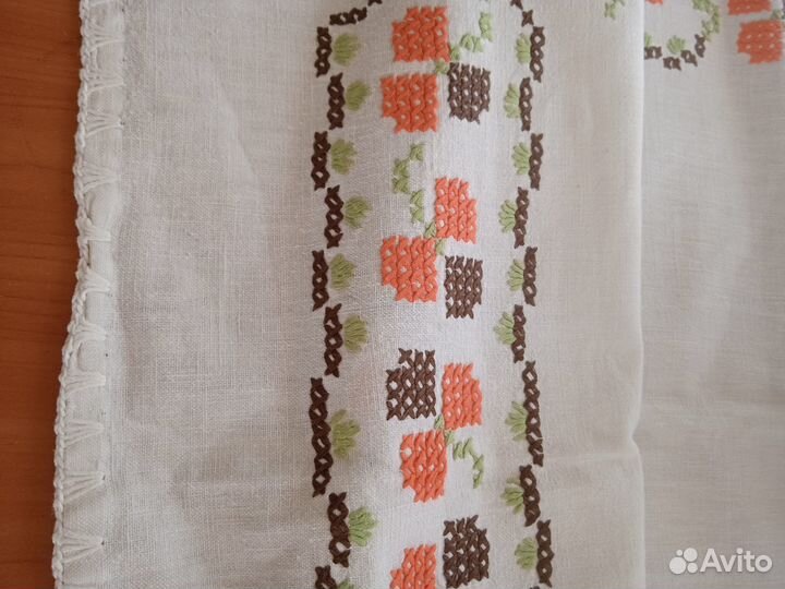 Винтажная скатерть из льна,с ручным рисунком