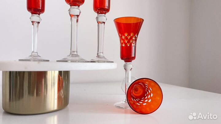 Фужеры рубиновое стекло винтаж Неман СССР