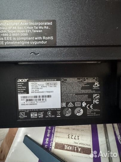 Монитор acer 27 дюймов Acer VG270 u