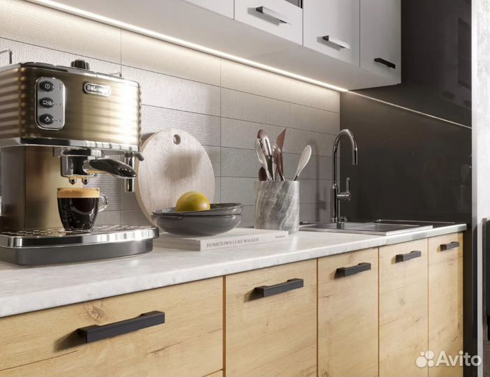 Кухня Хозяюшка Белый гладкий/Дуб вотан 1,8 м