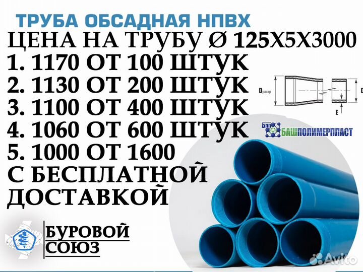 Обсадная труба 125x4x3000 нпвх башполимерпласт