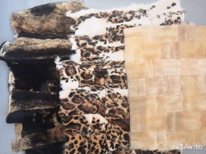 Мех кролика кусковой, сшитый. Выделанные шкурки