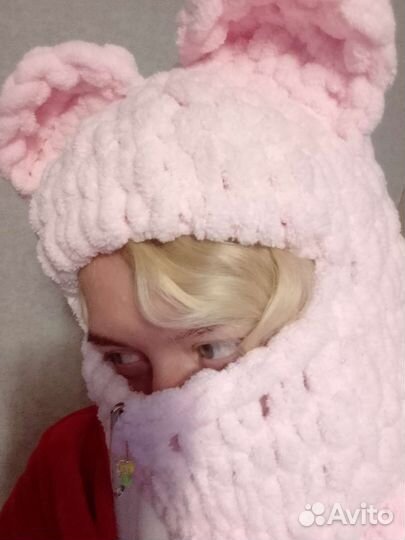 Новая, шапка с ушками, розовая балаклава