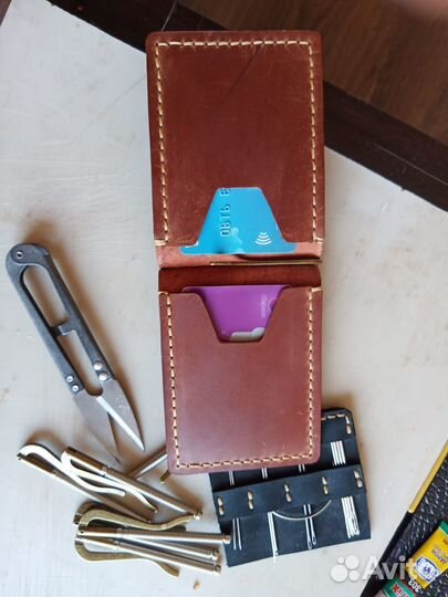 Зажим для денег из натуральной кожи, ручная работа