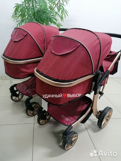 Новая коляска для двойни 2в1 Sweet Kids (гранат)