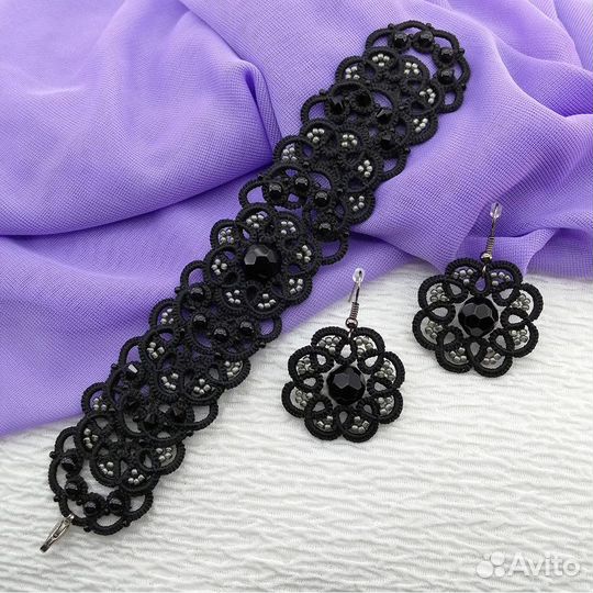 Браслет и серьги «Элиза» в черной гамме