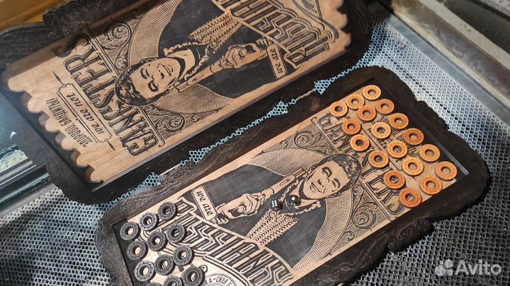 Нарды резные со стеклом