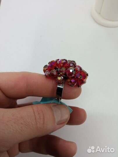 Бижутерное кольцо гранат кристаллы