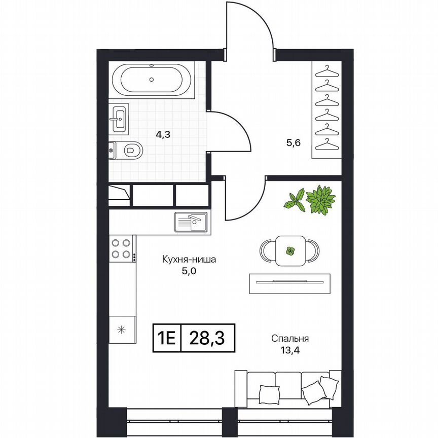 1-к. квартира, 28,3 м², 9/17 эт.